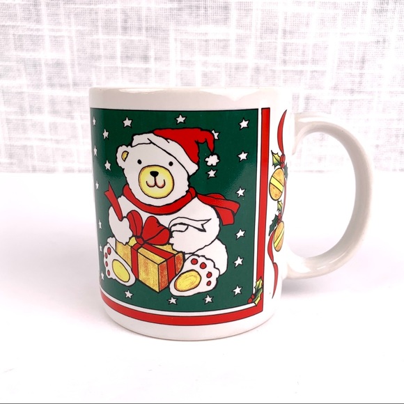 Vintage 1988 Christmas bear ceramic coffee mug by Houston Foods